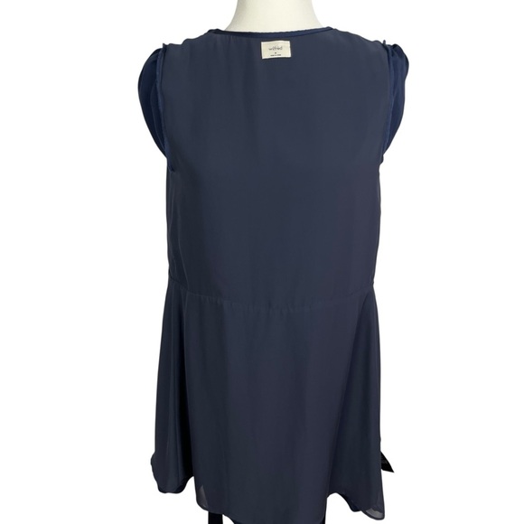 ARITZIA WILFRED Free Lune Classy Navy Blue Satin Puff Sleeve Wrap Dress Medium - Picture 10 of 13